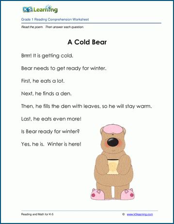 A Cold Bear Grade 1 Children X27 S 1st Grade Reading Stories - 1st Grade Reading Stories