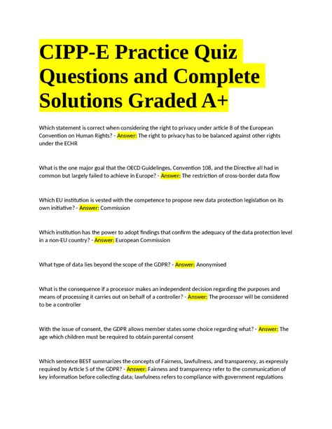 a complete cipp e practice exam 90 questions not