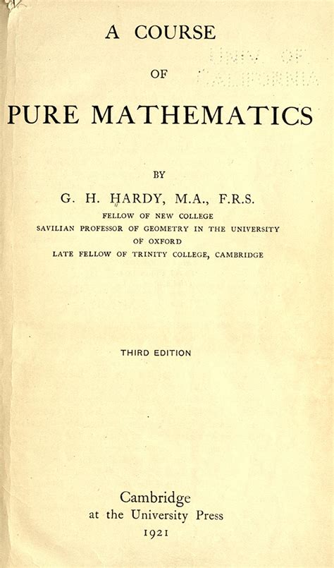 a course of pure mathematics cambridge mathematica