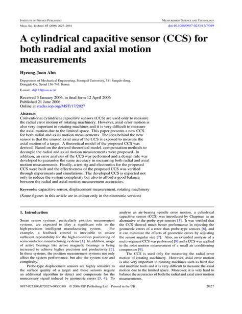 A Cylindrical Capacitive Sensor Ccs For Both Radial And