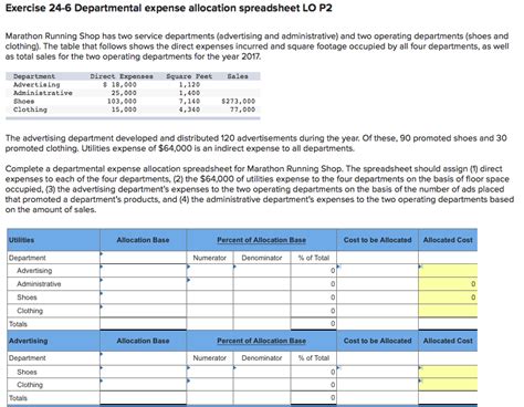 A Departmental Expense Allocation Spreadsheet Is Used To Allocate Expenses