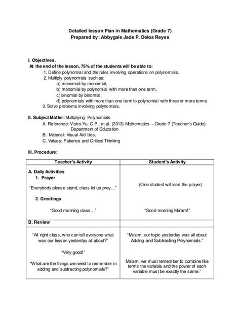 A Detailed Lesson Plan In Mathematics 1 Pdf Grade 1 Lesson Plans Math - Grade 1 Lesson Plans Math