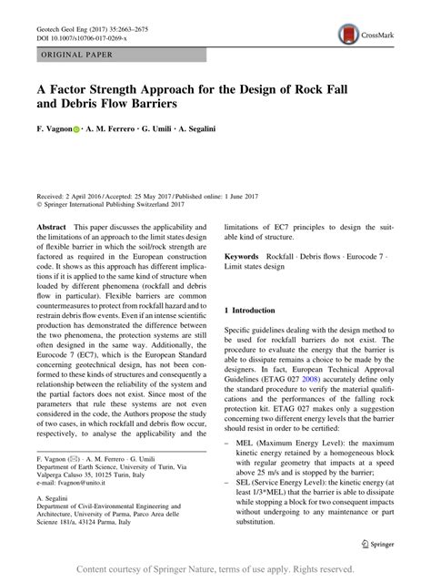 A Factor Strength Approach For The Design Of Rock Fall And