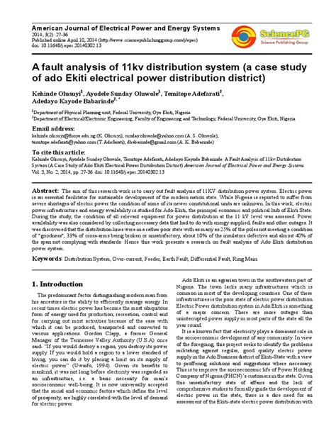 A Fault Analysis Of 11kv Distribution System A Case Study