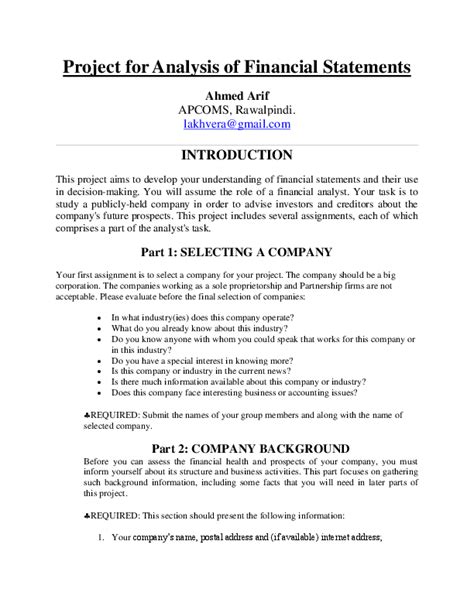 a financial statement analysis project for introductory