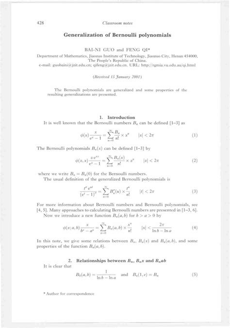 A Generalization Of The Bernoulli Numbers