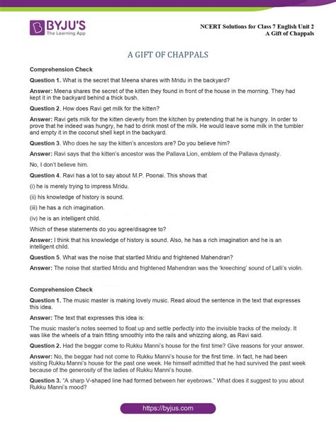 A Gift Of Chappals Question Answer