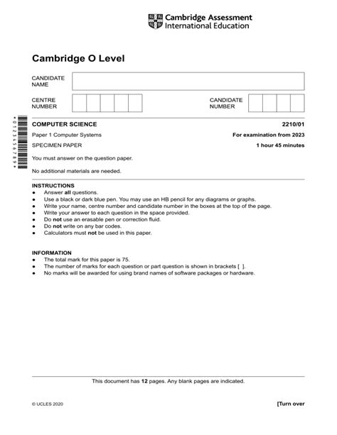 A Level Computer Science Specimen Skeleton Program Paper