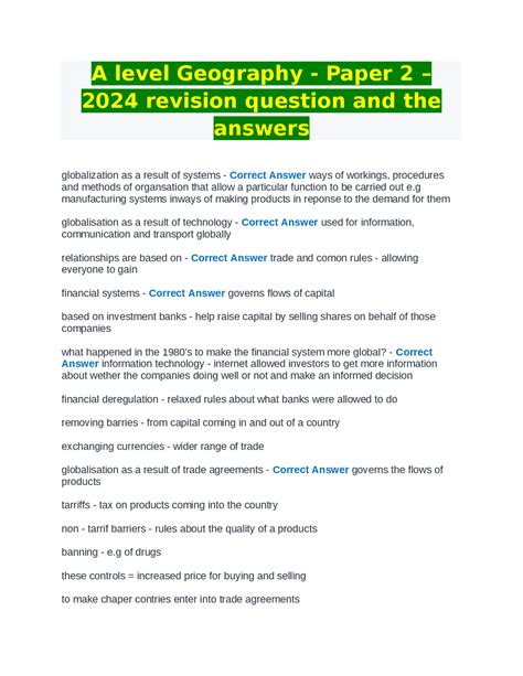 A Level Geography Question Paper Unit 01 Physical And