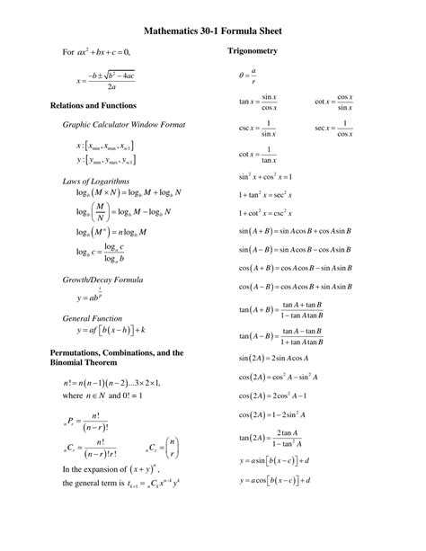 A Level Math Formula Sheet