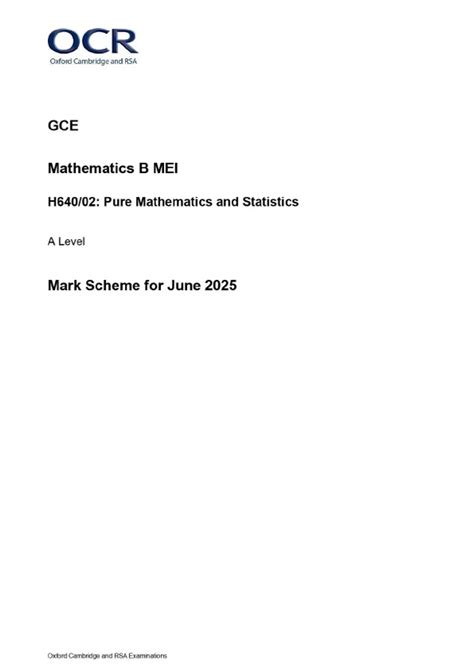 A Level Mathematics Statistics Mark Scheme Statistics 1b