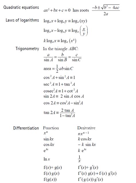 A Level Maths Formula Booklet Edexcel
