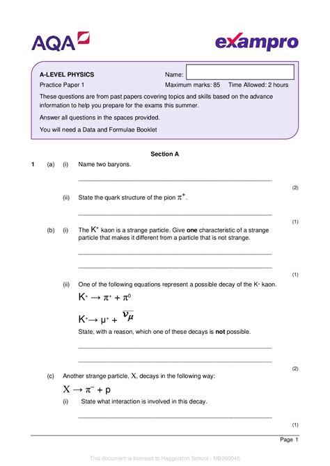 A Level Physics Exam Papers
