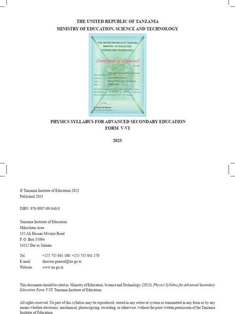 a level syllabus tanzania
