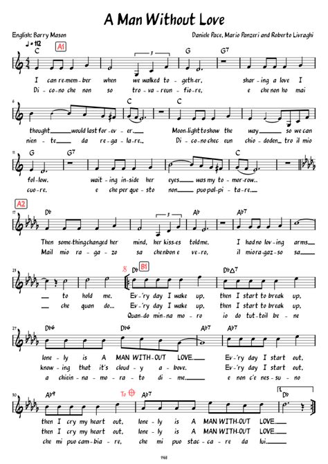 A Man Without Love Sheet Music Featuring Engelbert Humperdinck On Cover