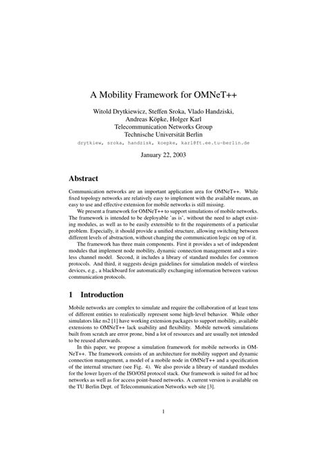 A Mobility Framework For Omnet User Manual