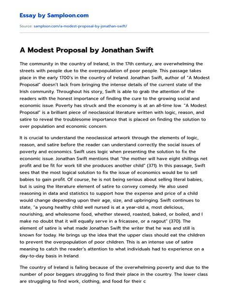 A Modest Proposal Summary Essay