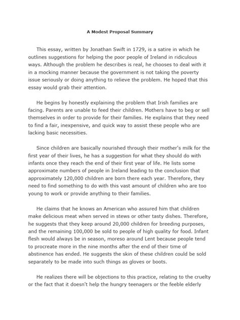 A Modest Proposal Summary Of Each Paragraph