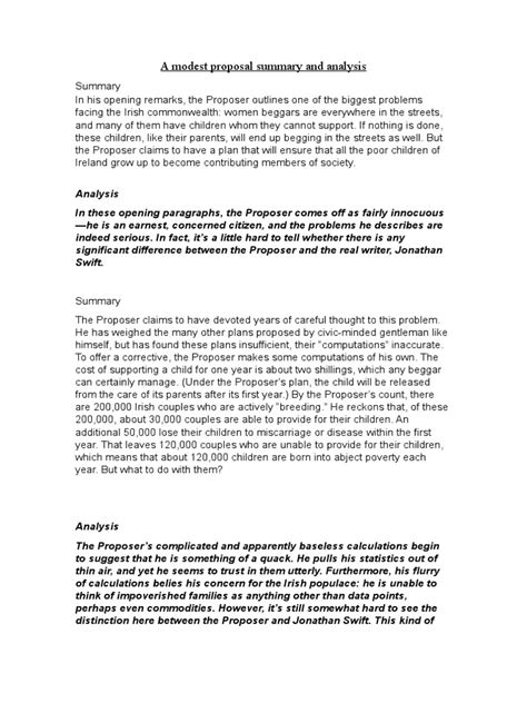 A Modest Proposal Summary Pdf
