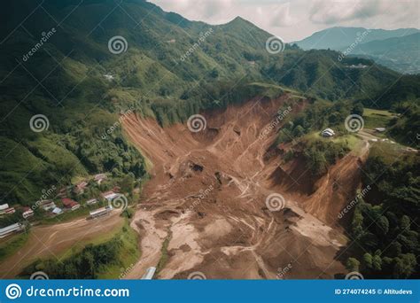 A Mudslide Flowing Down A Steep Hill