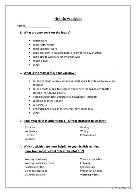 A Needs Analysis Of English For Specific Purposes Esp