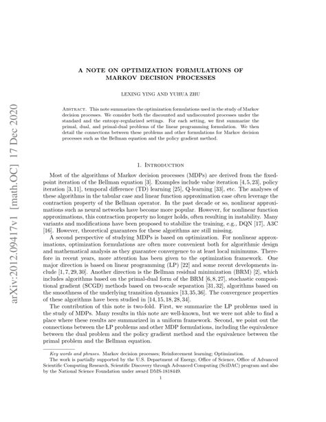A Note On Optimization Formulations Of Markov Decision Processes