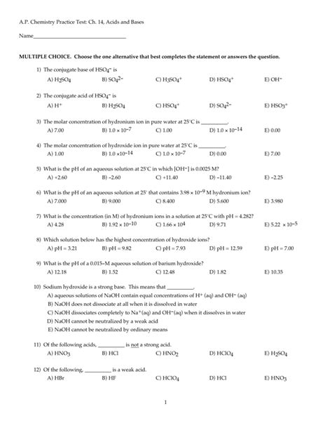 A P Chemistry Practice Test Ch 7 Atomic Structure And