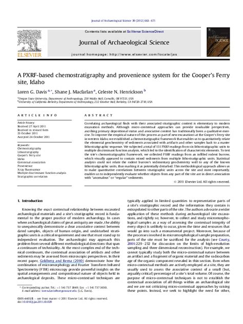 A Pxrf Based Chemostratigraphy And Provenience System For The Coopers Ferry Site Idaho