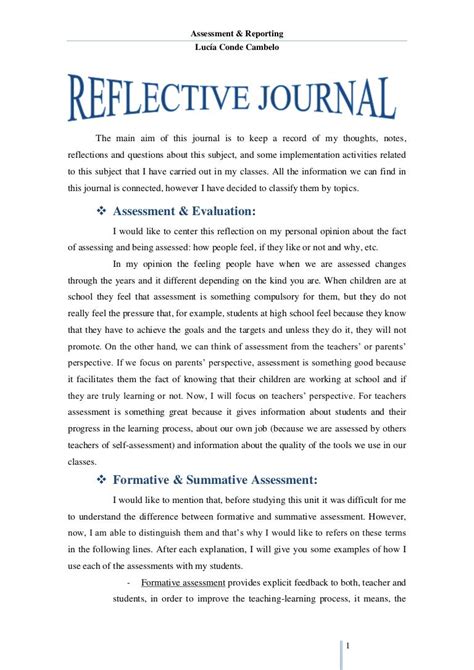 A Reflective Journal Example