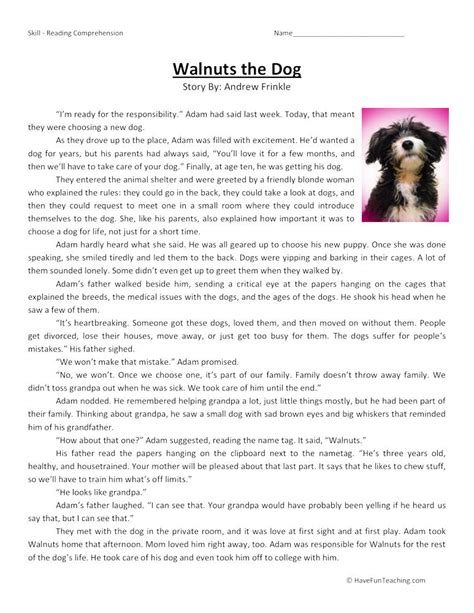A Special Dog Reading Comprehension Worksheet Edhelper Prep Dog Reading 5th Grade - Prep Dog Reading 5th Grade
