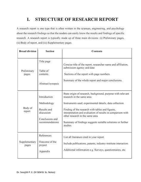A Structure Of A Report