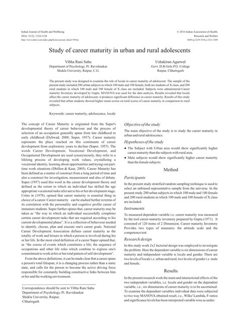 A Study On Career Maturity Of Xi Standard Students