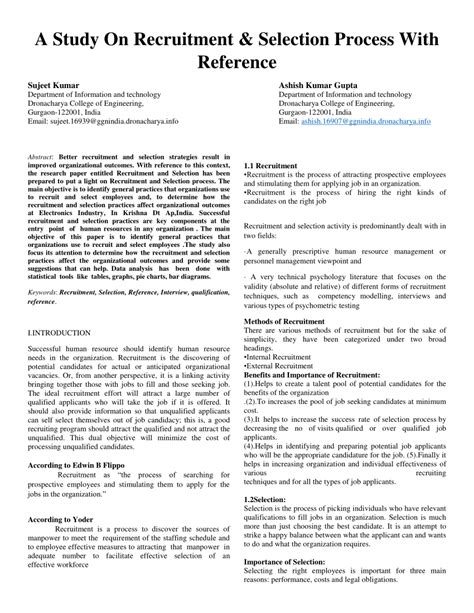 A Study On Recruitment Selection Process Wth Refrence To
