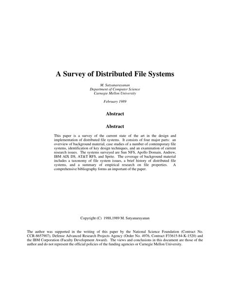 A Survey Of Distributed File Systems