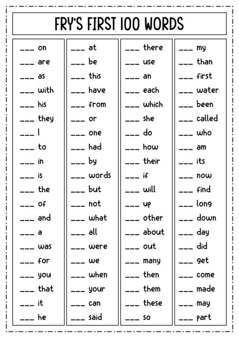 A Teacheru0027s Idea Fry First 100 Sight Word Fifth Grade High Frequency Words - Fifth Grade High Frequency Words