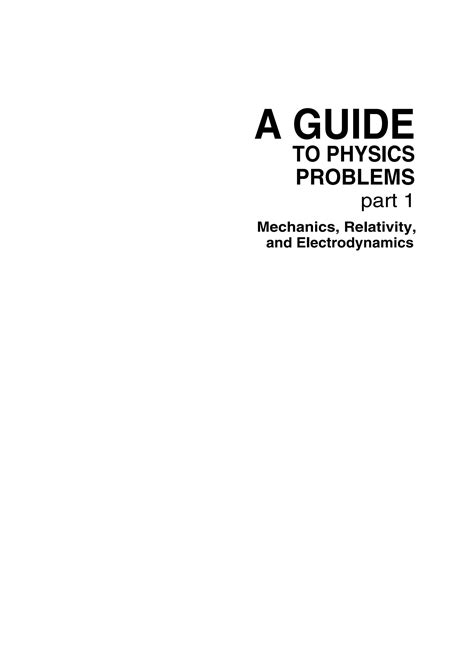 A To Physics Problems Part 1 Mechanics Relativity And Electrodynamics 1st Edition