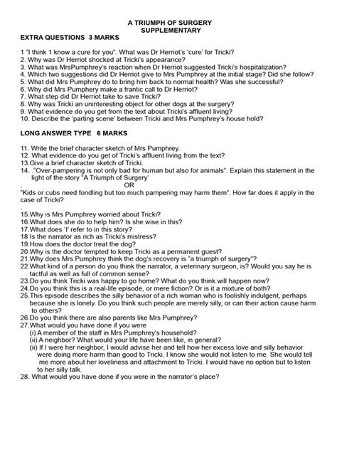 A Triumph Of Surgery Extra Question Answer
