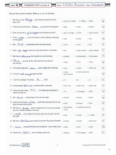 a unit 8 progress test