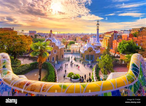 A View Of Park Guell Antonio Gaudi Colorful Mosaics In Barcelona Spain Journal 150 Page Lined Notebook Diary