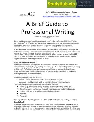 Read Online A Brief Guide To Professional Writing Devry University 