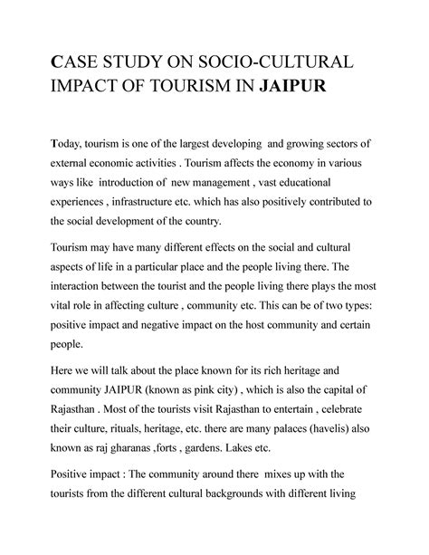 Full Download A Case Study On Socio Cultural Impacts Of Tourism In The 