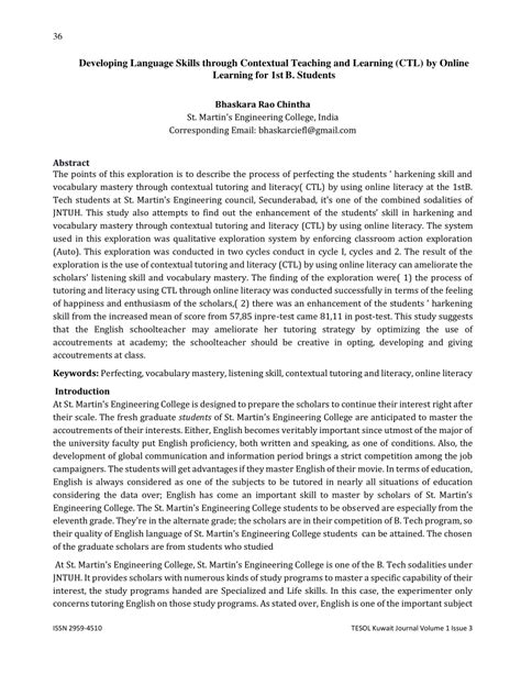Read A Contextual Teaching And Learning Experience Through Open 
