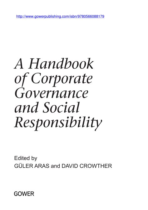 Read A Handbook Of Corporate Governance And Social Responsibility Corporate Social Responsibility 