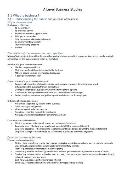 Full Download A Level Business Studies Revision Notes Pdf 