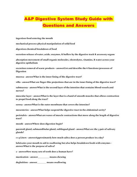 Full Download A P Digestive System Study Guide 