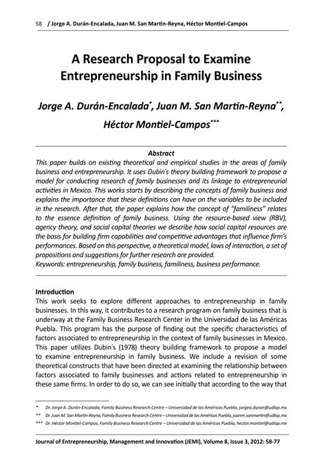 Full Download A Research Proposal To Examine Entrepreneurship In Family 