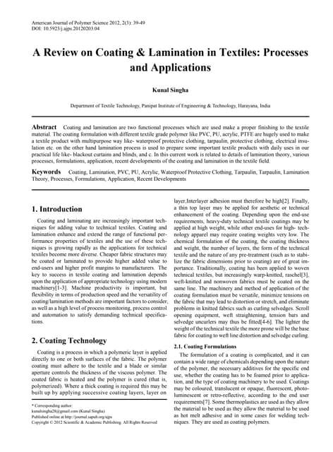 Read A Review On Coating Lamination In Textiles Processes 