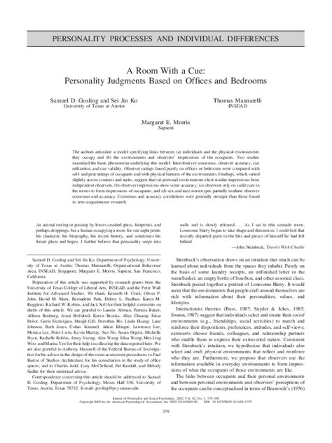 Read Online A Room With A Cue Personality Judgments Based On Offices 