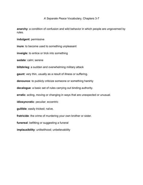 Full Download A Separate Peace Chapter Vocabulary List Cibacs High 
