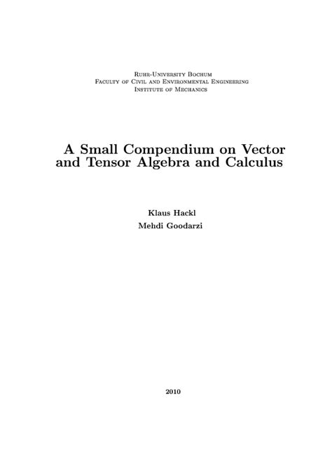 Read Online A Small Compendium On Vector And Tensor Algebra And Calculus 